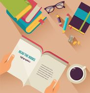 Reading books desktop set of flat icons