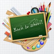 Welcome Back to school background or card with rulers pencils
