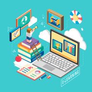 flat 3d isometric e-learning concept illustration