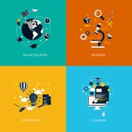 Icons foronline education research creative idea and e-learning