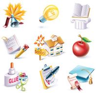 Cartoon style school icon set N2