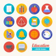 Set of round flat education icons