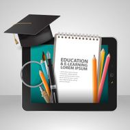 Vector Education school university e-learning concept with tablet