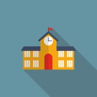 School Building Flat Icon with Long Shadow Vector Illustration
