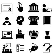 Black education icons on white background