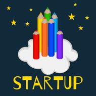 illustration startup colored pencils as an arrow or a rocket