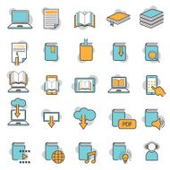 School Online E-Learning E-Book Book Line Icons Set