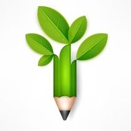 Creative pencil with green leaves