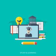 Flat concept education background Back to school Distance learning Study
