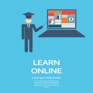 Online learning education infographic template with electronic technology devices and
