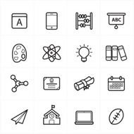 Flat Line Icons For School and Education Vector Illustration