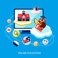 flat design for online education concept with an owl