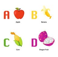 Alphabet A -D letter apple banana corn dragon fruit vector N2