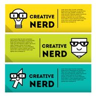 Nerds banner icon set with funny faces in glasses