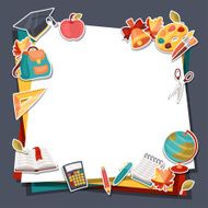 School background with education sticker icons and symbols