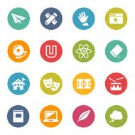 Circular education-themed colorful icon set