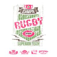 College girl team rugby retro emblem and design elements