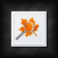 Maple Leaf and Magnifying Glass On A Square Blackboard Icon