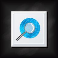 Globe and Magnifying Glass On A Square Blackboard Icon
