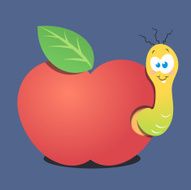 Red Apple And Funny Worm
