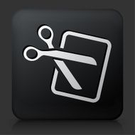 Black Square Button with Scissors &amp; Paper Icon