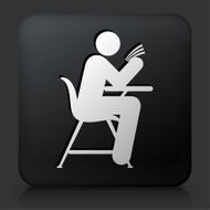 Black Square Button with Person Reading a Book Icon