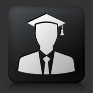 Black Square Button with Graduation Face Icon