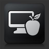 Black Square Button with Laptop and Apple