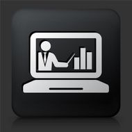 Black Square Button with Laptop and Progress Presentation