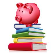 Piggy bank on books - college fund concept