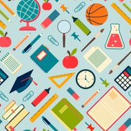 School tools and supplies on a blue background Seamless pattern