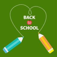 Two pencils drawing dash heart green Back to school Flat