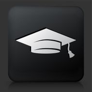 Black Square Button with Graduation Hat Icon N2