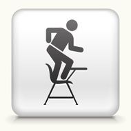 White Square Button with Misbehaving on School Desk