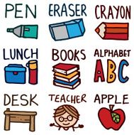 Educational doodle icons with text N2