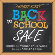Back to school sale poster and wood frame chalkboard design