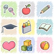 Education icons in cartoon style