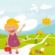 Happy Girl Going To School N2