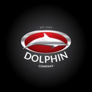 Dolphin logo template Silver dolphin logotype on deep red background N2