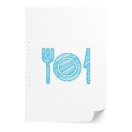 Blue handdrawn Dinner illustration on white paper sheet with cop N2