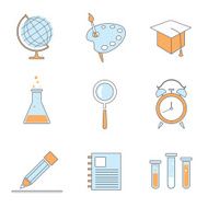 vector set of line flat school education icons N2