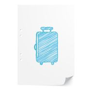 Blue handdrawn Luggage illustration on white paper sheet with co N2