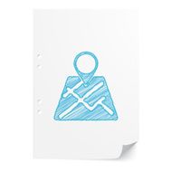 Blue handdrawn Map Pointer illustration on white paper sheet wit N2