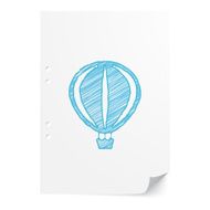 Blue handdrawn Air Balloon illustration on white paper sheet wit N2