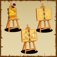Three easel with text and drawings N2