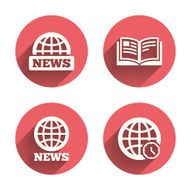 News icons World globe symbols Book sign