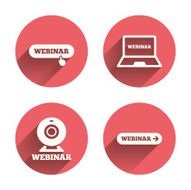 Webinar icons Web camera and notebook pc signs N3