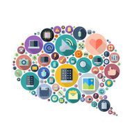 Icons for technology arranged in speech bubble shape