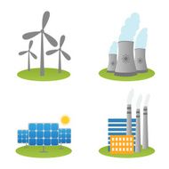 Solar windmills and nuclear power plants icons