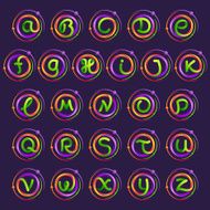 Full alphabet one line colorful letters with atoms orbits